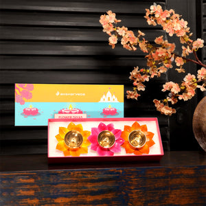 Aksharveda Metallic Flower Diyas (set of 3)