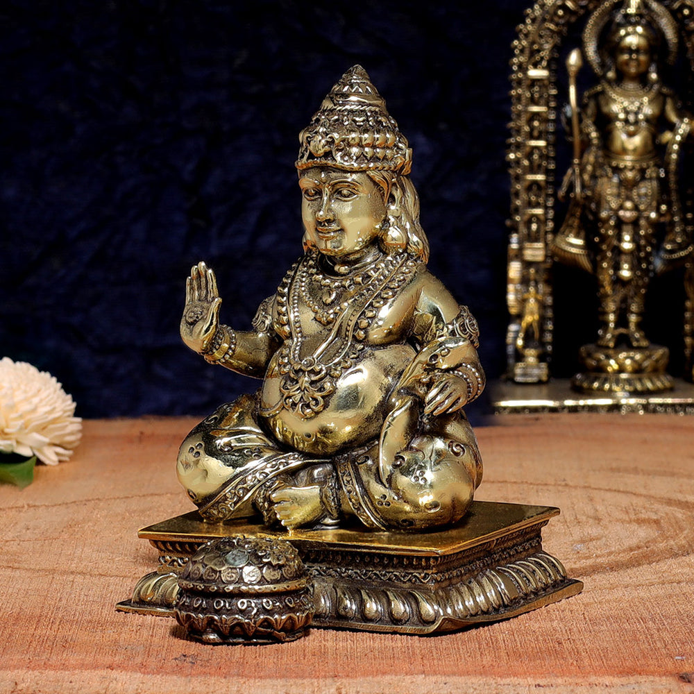 Aksharveda Intricate Brass Kuber Murti - 4 inches