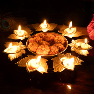 Aksharveda Metallic Lotus Urli - 10 inches