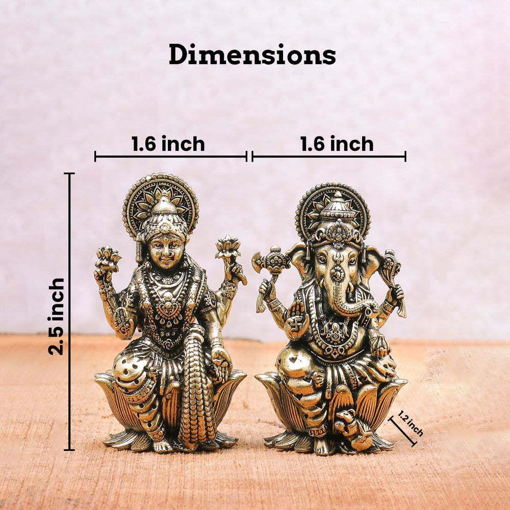 Aksharveda Intricate Brass Lakshmi Ganesha Murti - 2.5 inches
