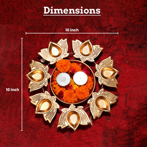 Aksharveda Metallic Lotus Urli - 10 inches
