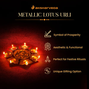 Aksharveda Metallic Lotus Urli - 10 inches